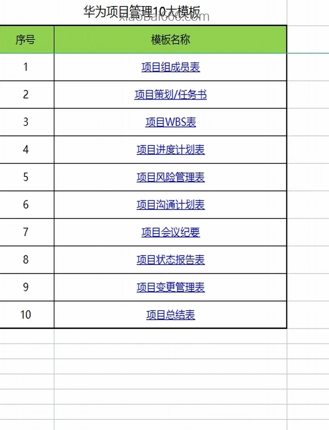 8套项目管理常用工具模板